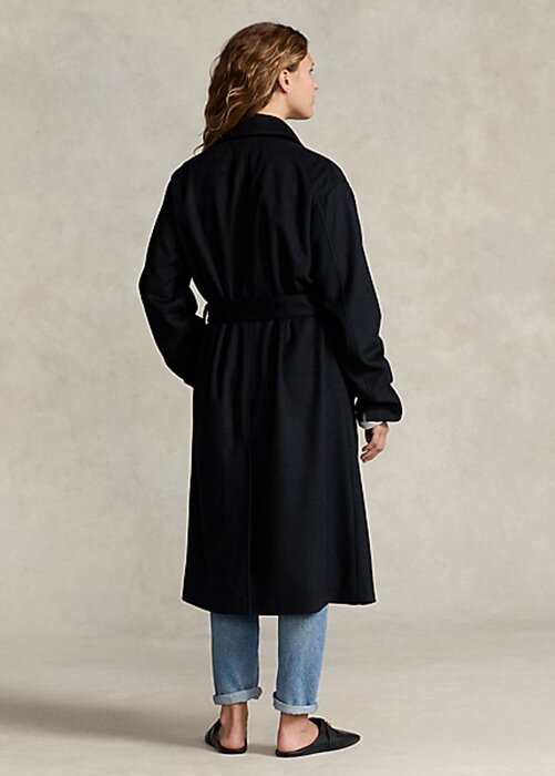 Black Women’s Ralph Lauren Peak-Lapel Wool-Blend Wrap Coats Black Women’s Ralph Lauren Peak-Lapel Wool-Blend Wrap Coats