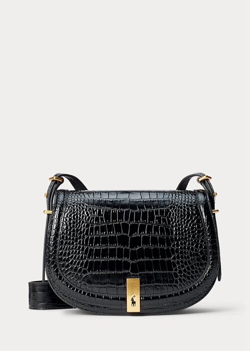 Black Women’s Ralph Lauren Polo ID Croc-Embossed Saddle Bags Black Women’s Ralph Lauren Polo ID Croc-Embossed Saddle Bags