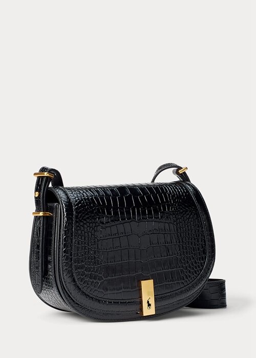 Black Women’s Ralph Lauren Polo ID Croc-Embossed Saddle Bags Black Women’s Ralph Lauren Polo ID Croc-Embossed Saddle Bags