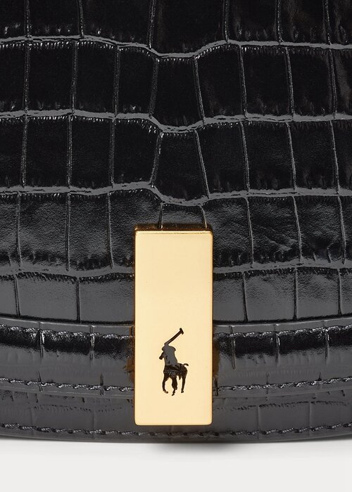 Black Women’s Ralph Lauren Polo ID Croc-Embossed Saddle Bags Black Women’s Ralph Lauren Polo ID Croc-Embossed Saddle Bags