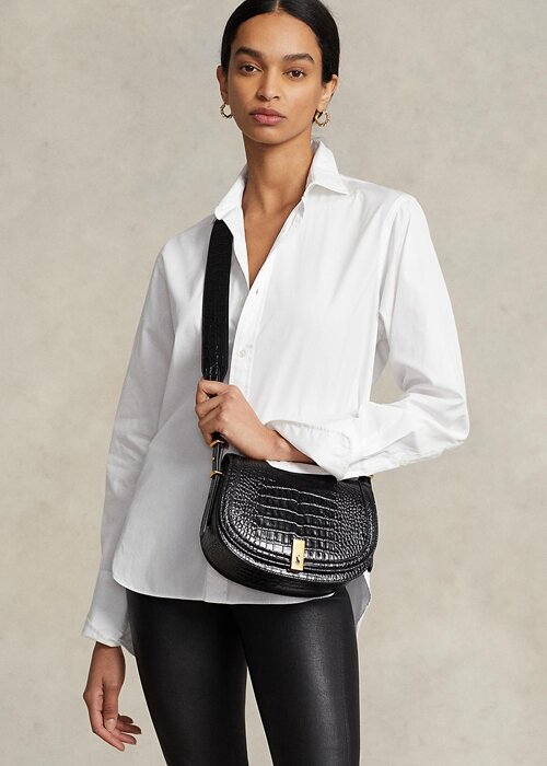 Black Women’s Ralph Lauren Polo ID Croc-Embossed Saddle Bags Black Women’s Ralph Lauren Polo ID Croc-Embossed Saddle Bags