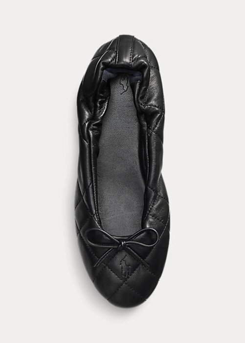 Black Women’s Ralph Lauren Quilted Lambskin Ballet Flat Shoes Black Women’s Ralph Lauren Quilted Lambskin Ballet Flat Shoes