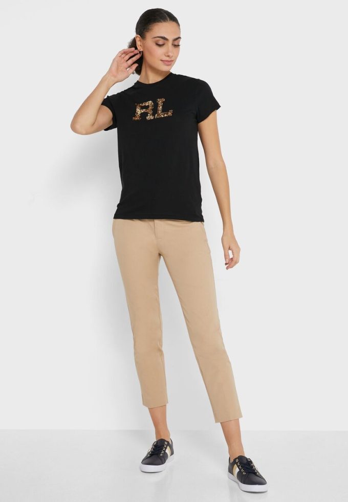 Black Women’s Ralph Lauren Round Neck Graphic Tops Black Women’s Ralph Lauren Round Neck Graphic Tops
