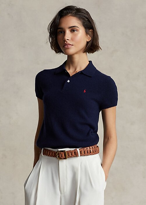 Black Women’s Ralph Lauren Slim Fit Cashmere Polo Shirts Black Women’s Ralph Lauren Slim Fit Cashmere Polo Shirts