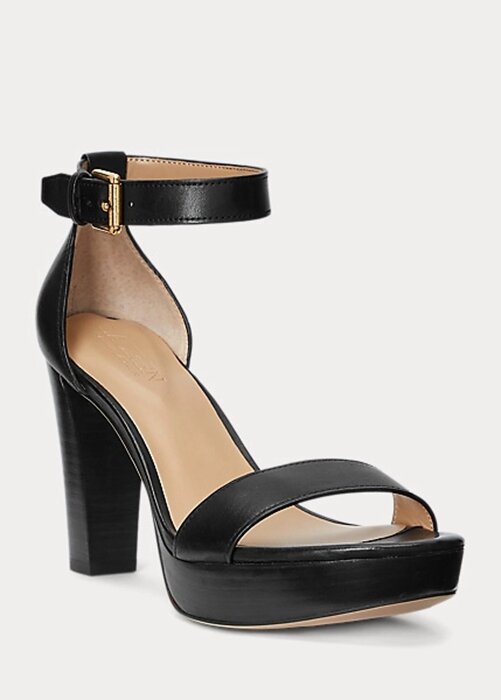 Black Women’s Ralph Lauren Sylvia Burnished Leather Sandals Black Women’s Ralph Lauren Sylvia Burnished Leather Sandals