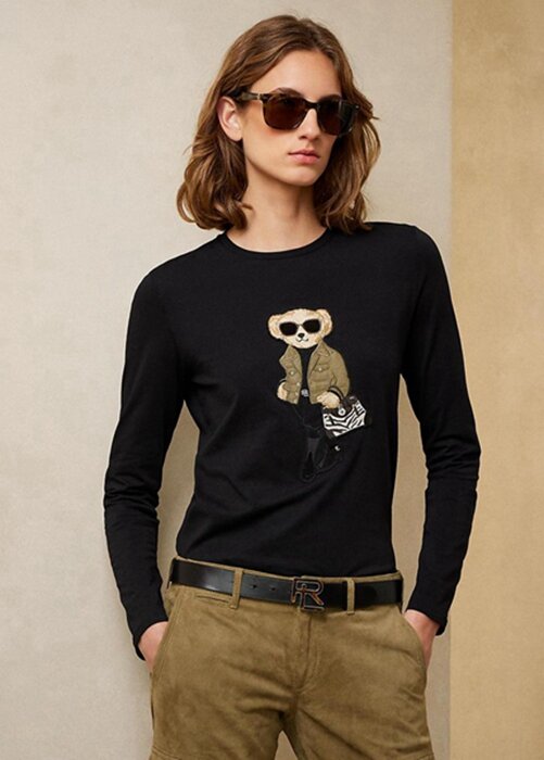 Black Women’s Ralph Lauren Utility Bear Cotton Long-sleeve T Shirts Black Women’s Ralph Lauren Utility Bear Cotton Long-sleeve T Shirts