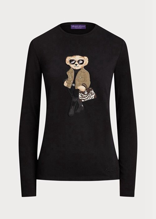 Black Women’s Ralph Lauren Utility Bear Cotton Long-sleeve T Shirts Black Women’s Ralph Lauren Utility Bear Cotton Long-sleeve T Shirts