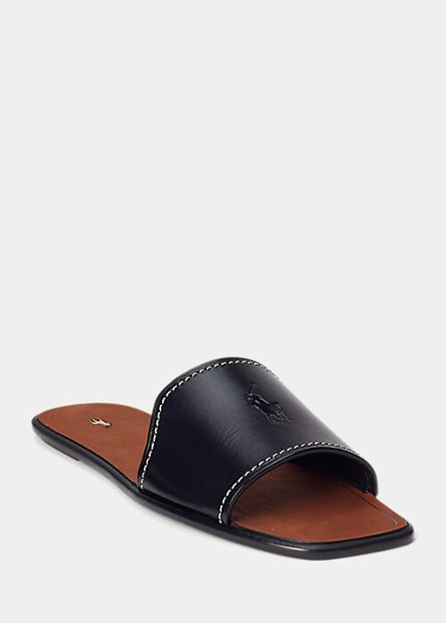 Black Women’s Ralph Lauren Vachetta Leather Slippers Black Women’s Ralph Lauren Vachetta Leather Slippers