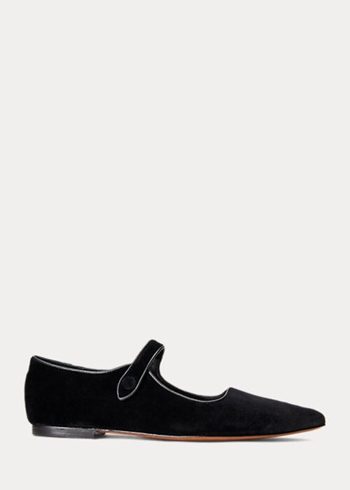 Black Women’s Ralph Lauren Velvet Mary Jane Pointed Flat Shoes Black Women’s Ralph Lauren Velvet Mary Jane Pointed Flat Shoes