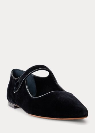 Black Women’s Ralph Lauren Velvet Mary Jane Pointed Flat Shoes Black Women’s Ralph Lauren Velvet Mary Jane Pointed Flat Shoes