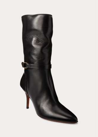 Black Women’s Ralph Lauren Zoe Mid-Calf Calfskin Leather Boots
