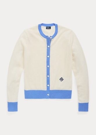 Blue / Cream Women’s Ralph Lauren Crest Cashmere Cardigan Sweaters