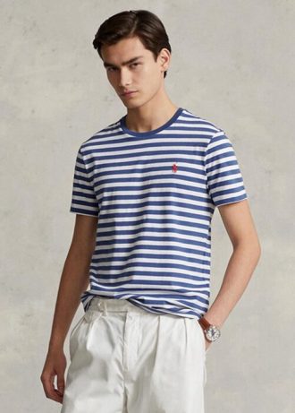 Blue Men’s Ralph Lauren Custom Slim Fit Striped Jersey T Shirts