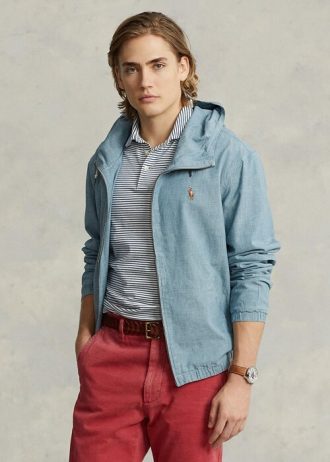 Blue Men’s Ralph Lauren Indigo Chambray Hooded Jackets