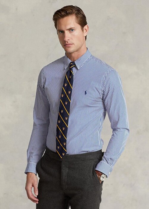 Blue Men’s Ralph Lauren Slim Fit Striped Stretch Poplin Formal Shirts Blue Men’s Ralph Lauren Slim Fit Striped Stretch Poplin Formal Shirts