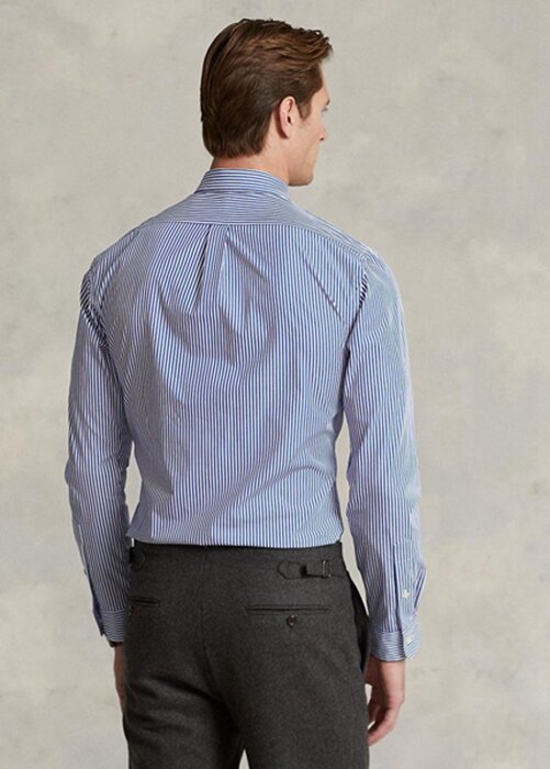 Blue Men’s Ralph Lauren Slim Fit Striped Stretch Poplin Formal Shirts Blue Men’s Ralph Lauren Slim Fit Striped Stretch Poplin Formal Shirts