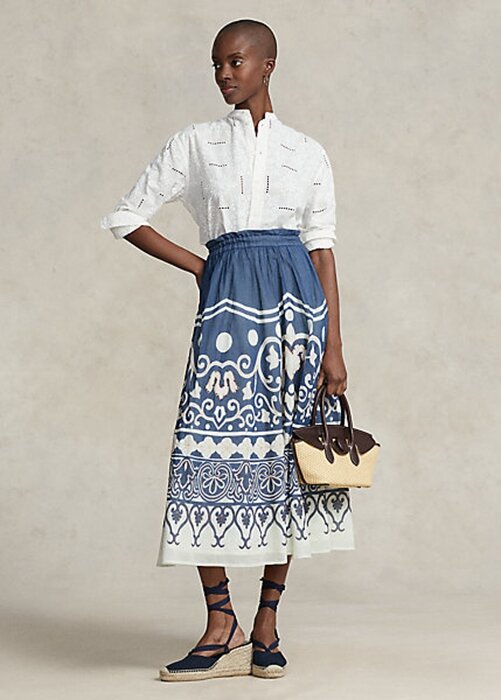 Blue / White Women’s Ralph Lauren Print Beaded Voile A-Line Skirts Blue / White Women’s Ralph Lauren Print Beaded Voile A-Line Skirts