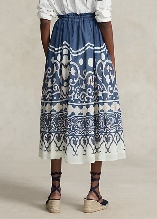 Blue / White Women’s Ralph Lauren Print Beaded Voile A-Line Skirts Blue / White Women’s Ralph Lauren Print Beaded Voile A-Line Skirts