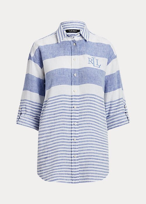 Blue / White Women’s Ralph Lauren Striped Oversize Linen Shirts Blue / White Women’s Ralph Lauren Striped Oversize Linen Shirts