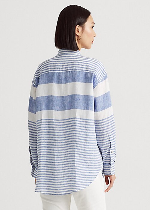 Blue / White Women’s Ralph Lauren Striped Oversize Linen Shirts Blue / White Women’s Ralph Lauren Striped Oversize Linen Shirts