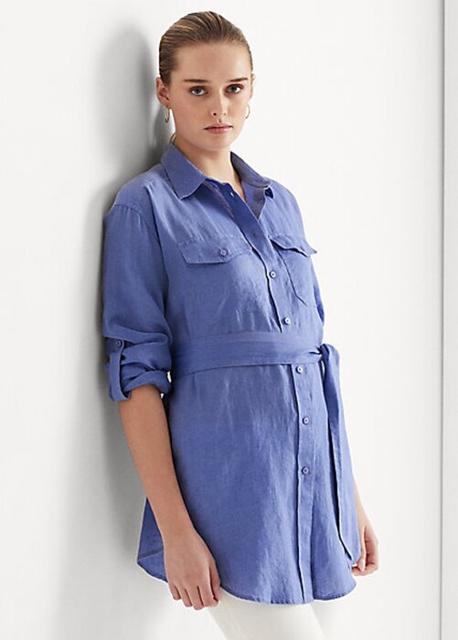 Blue Women’s Ralph Lauren Belted Linen Shirts Blue Women’s Ralph Lauren Belted Linen Shirts