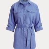 Blue Women’s Ralph Lauren Belted Linen Shirts Blue Women’s Ralph Lauren Belted Linen Shirts