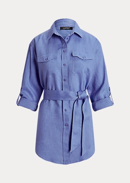 Blue Women’s Ralph Lauren Belted Linen Shirts Blue Women’s Ralph Lauren Belted Linen Shirts