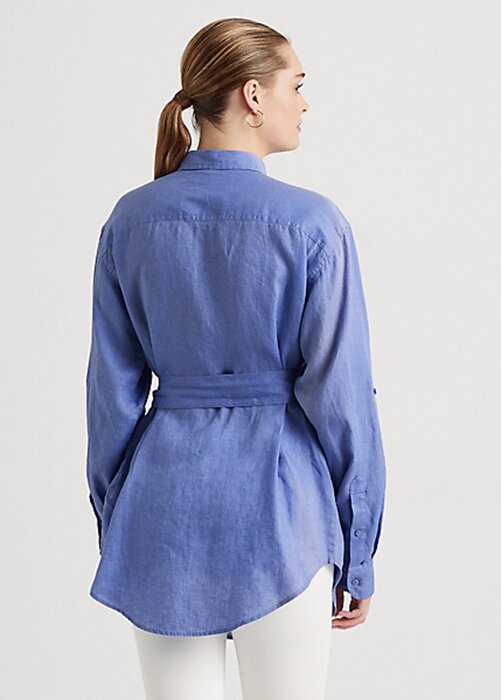Blue Women’s Ralph Lauren Belted Linen Shirts Blue Women’s Ralph Lauren Belted Linen Shirts