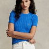 Blue Women’s Ralph Lauren Cable-Knit Cotton Short-Sleeve Sweaters Blue Women’s Ralph Lauren Cable-Knit Cotton Short-Sleeve Sweaters