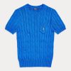 Blue Women’s Ralph Lauren Cable-Knit Cotton Short-Sleeve Sweaters Blue Women’s Ralph Lauren Cable-Knit Cotton Short-Sleeve Sweaters
