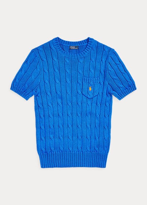 Blue Women’s Ralph Lauren Cable-Knit Cotton Short-Sleeve Sweaters Blue Women’s Ralph Lauren Cable-Knit Cotton Short-Sleeve Sweaters