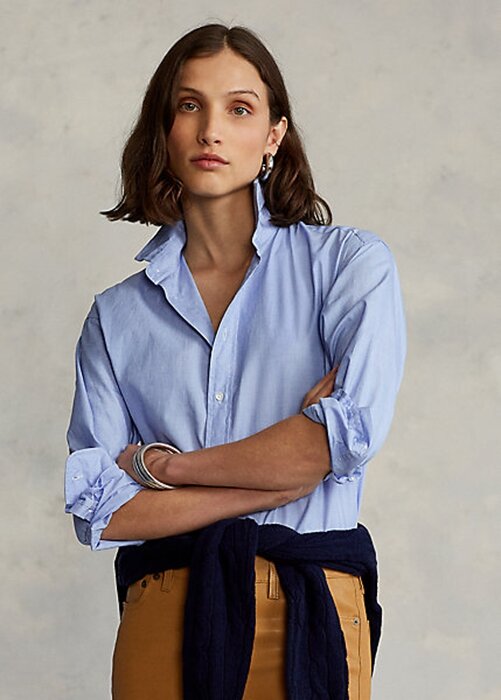 Blue Women’s Ralph Lauren Cotton High-Low Shirts Blue Women’s Ralph Lauren Cotton High-Low Shirts