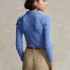 Blue Women’s Ralph Lauren Cropped Ribbed Button-Front Polo Shirts Blue Women’s Ralph Lauren Cropped Ribbed Button-Front Polo Shirts