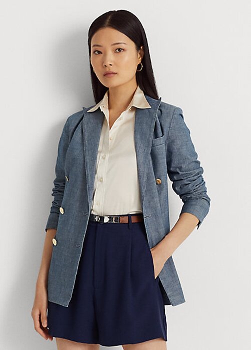 Blue Women’s Ralph Lauren Double-breasted Chambray Blazers Blue Women’s Ralph Lauren Double-breasted Chambray Blazers