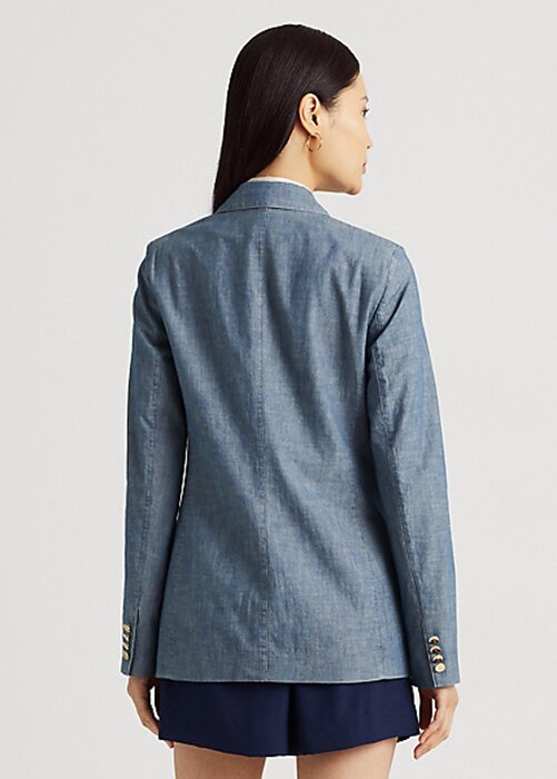 Blue Women’s Ralph Lauren Double-breasted Chambray Blazers Blue Women’s Ralph Lauren Double-breasted Chambray Blazers