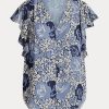 Blue Women’s Ralph Lauren Floral Crinkle Georgette Shirts Blue Women’s Ralph Lauren Floral Crinkle Georgette Shirts