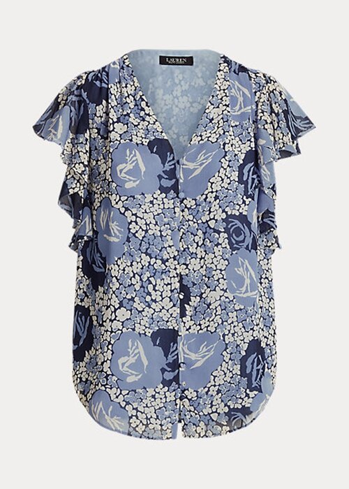 Blue Women’s Ralph Lauren Floral Crinkle Georgette Shirts Blue Women’s Ralph Lauren Floral Crinkle Georgette Shirts