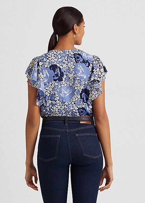Blue Women’s Ralph Lauren Floral Crinkle Georgette Shirts Blue Women’s Ralph Lauren Floral Crinkle Georgette Shirts
