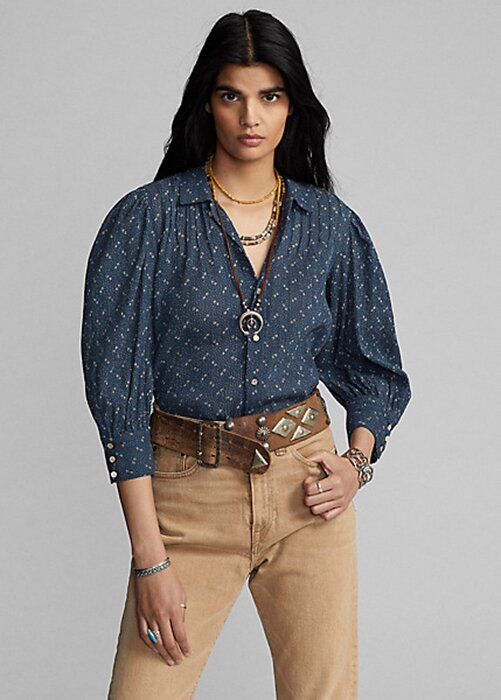 Blue Women’s Ralph Lauren Floral Crinkled Cotton Voile Blouse Shirts Blue Women’s Ralph Lauren Floral Crinkled Cotton Voile Blouse Shirts