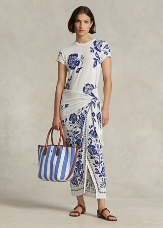 Blue Women’s Ralph Lauren Floral Faux-Wrap Jersey Dress
