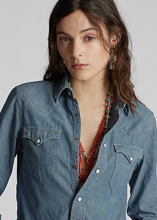 Blue Women’s Ralph Lauren Indigo Chambray Western Shirts Blue Women’s Ralph Lauren Indigo Chambray Western Shirts