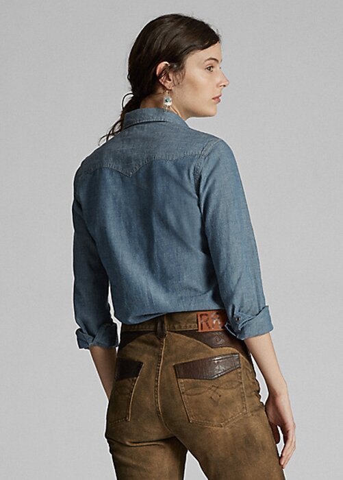 Blue Women’s Ralph Lauren Indigo Chambray Western Shirts Blue Women’s Ralph Lauren Indigo Chambray Western Shirts