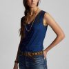 Blue Women’s Ralph Lauren Indigo Crochet-trim Camisole Tops Blue Women’s Ralph Lauren Indigo Crochet-trim Camisole Tops