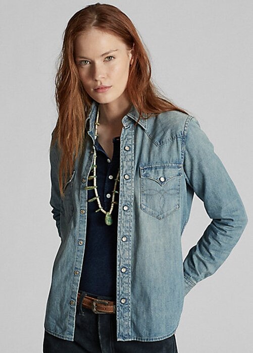 Blue Women’s Ralph Lauren Indigo Denim Western Shirts Blue Women’s Ralph Lauren Indigo Denim Western Shirts