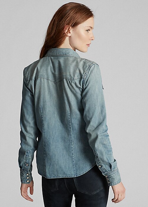 Blue Women’s Ralph Lauren Indigo Denim Western Shirts Blue Women’s Ralph Lauren Indigo Denim Western Shirts