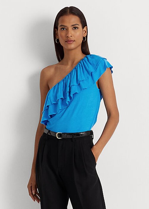 Blue Women’s Ralph Lauren Jersey One-Shoulder Tops Blue Women’s Ralph Lauren Jersey One-Shoulder Tops
