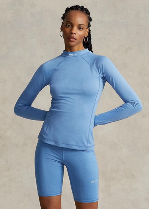 Blue Women’s Ralph Lauren Logo Jersey Long-sleeve Mockneck T Shirts Blue Women’s Ralph Lauren Logo Jersey Long-sleeve Mockneck T Shirts