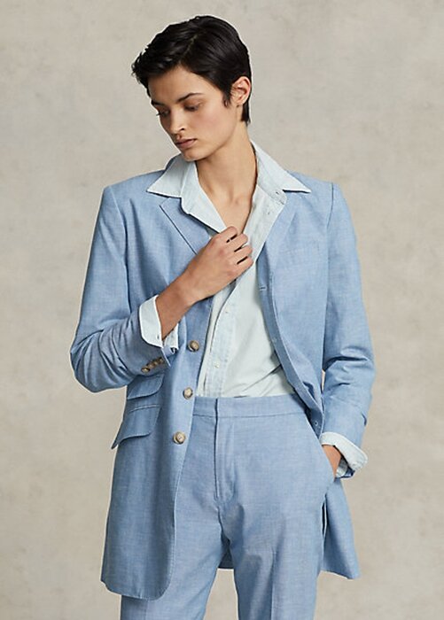 Blue Women’s Ralph Lauren Long Chambray Cotton Blazers Blue Women’s Ralph Lauren Long Chambray Cotton Blazers