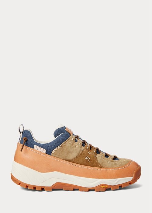 Brown / Indigo Men’s Ralph Lauren Harmon Leather & Denim Sneakers Brown / Indigo Men’s Ralph Lauren Harmon Leather & Denim Sneakers