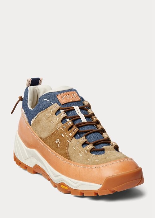 Brown / Indigo Men’s Ralph Lauren Harmon Leather & Denim Sneakers Brown / Indigo Men’s Ralph Lauren Harmon Leather & Denim Sneakers